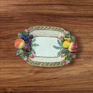 Fitz And Floyd Classics Ceramic Fruit Border Rectangular Serving Plate 9"